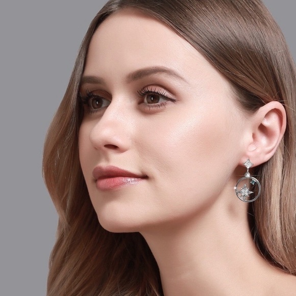 Any 3/$25! Silver Crystal Star Circle Earrings - Picture 2 of 8